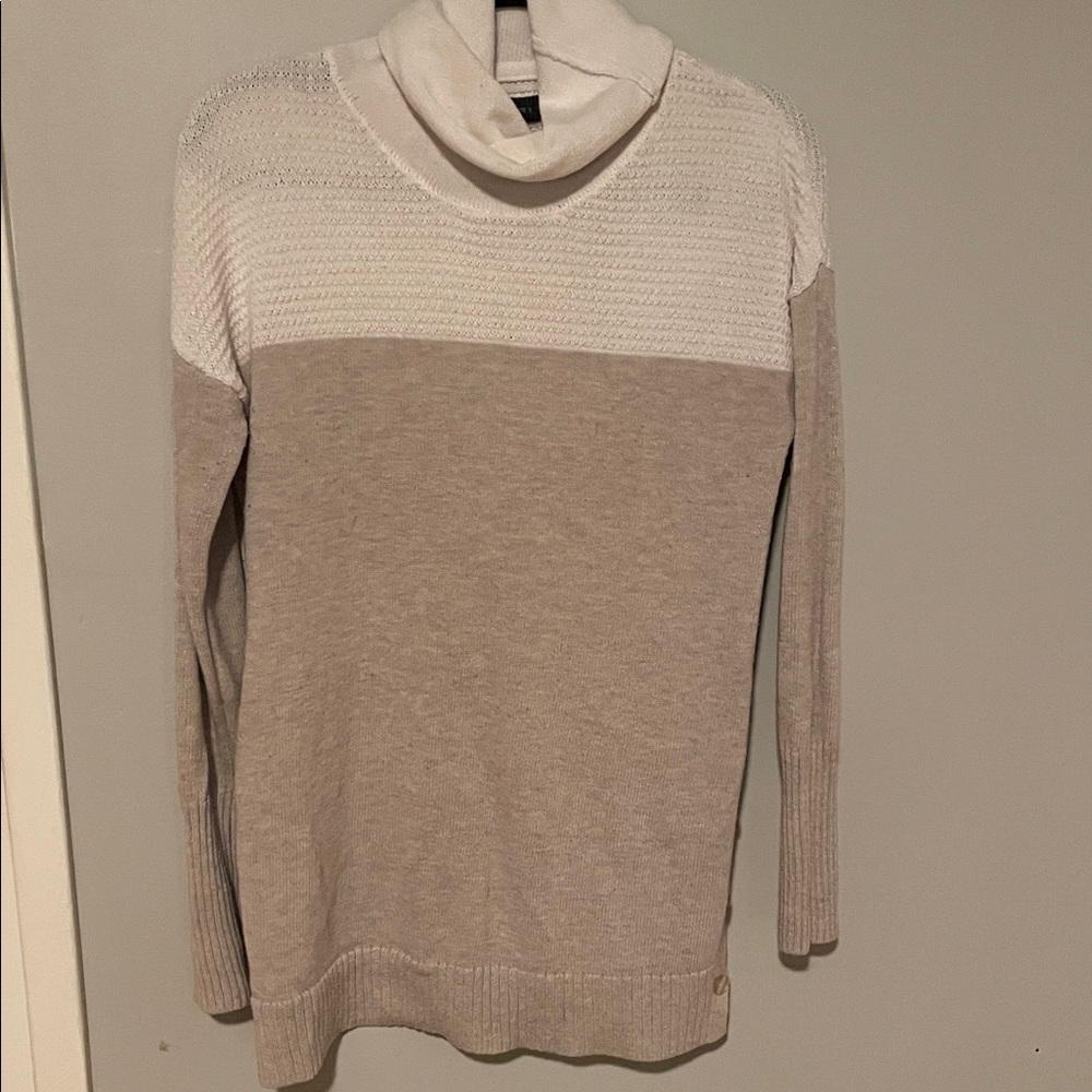 Tahari Cream and Tan Cowl Neck Sweater